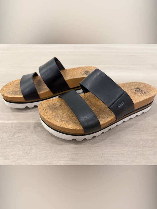 Reef Shoes - Reef Cushion Vista Hi - Black Double-Strap Cork Footbed Sandals - Women's Size 8